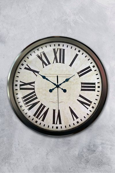 Kasva Concept Gift Decorative 52 cm Chrome Metal Roman Numeral Wall Clock