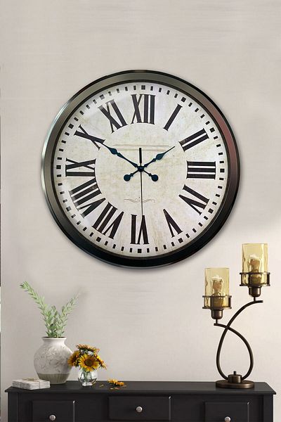 Kasva Concept Gift Decorative 52 cm Chrome Metal Roman Numeral Wall Clock