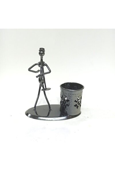 abnturk Dekoratif Müzik Aleti Çalan Adam Metal Kalemlik Masa Süsü Biblo 13 cm...
