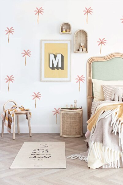 WALLHUMAN Mutlu Palmiyeler Duvar Stickerı (pembe)