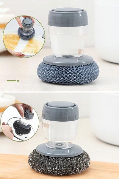 Trendpoint Set of 2 Dishwashing Sponge with Detergent Tank & Wire Practical Cleaning Bathroom Sink