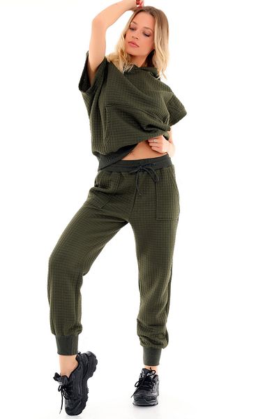 Dreamlike Quilted Tracksuit Set - Hooded, Short Sleeve, Sweat Pocket and Waist Drawstring