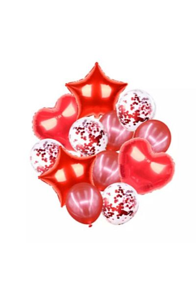 Deniz Party Store Valentine's Day Love Foil Balloon Red Balloon Set with Red Confetti
