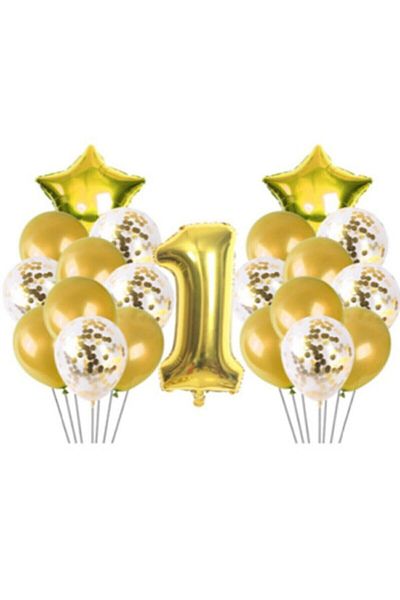 Deniz Party Store 1 Year Old Confetti Balloon Birthday Set Gold