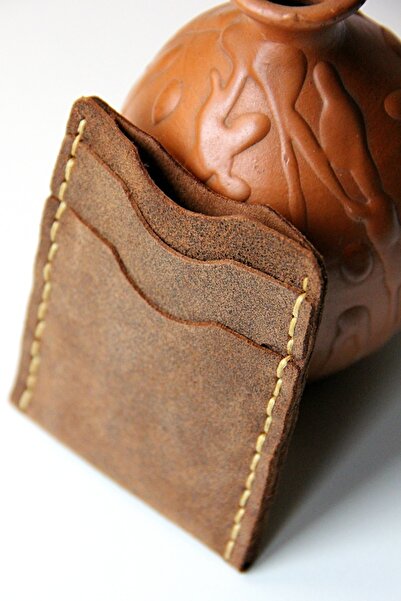 Argentum Look Handmade Genuine Leather Brown Suede Card Holder - Al-krt015