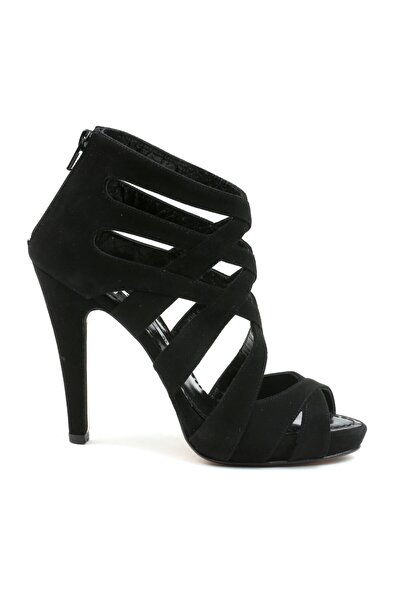 CANES AYAKKABI Kadın Siyah Süet Dekolte Detaylı Ayakkabı