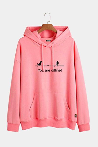 COLLIE Hanorac unisex roz, cu glugă, cu imprimeu dragon pe față, croială slim