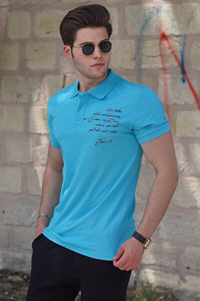 Madmext Ανδρικό μπλουζάκι Poloyaka Κεντημένο Τυρκουάζ 4634