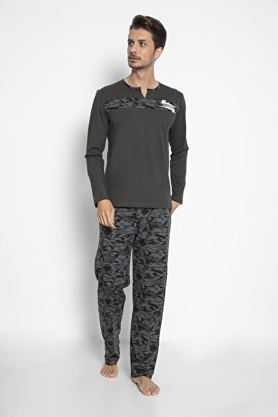 VISHENKA Men's 100% Cotton Khaki Color Camouflage Printed Pajama Set