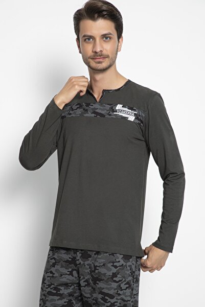 VISHENKA Men's 100% Cotton Khaki Color Camouflage Printed Pajama Set