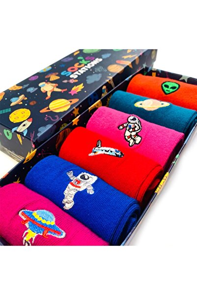 Socks Stations 6-пакет астронавт и цветна кутия за чорапи с космически мотиви