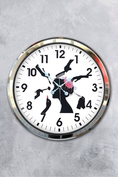 Kasva Concept 52 cm Chrome Metal Hairdresser Wall Clock