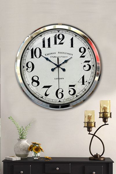 Kasva Concept Gift Decorative 52 cm Chrome Metal Regent Street Wall Clock