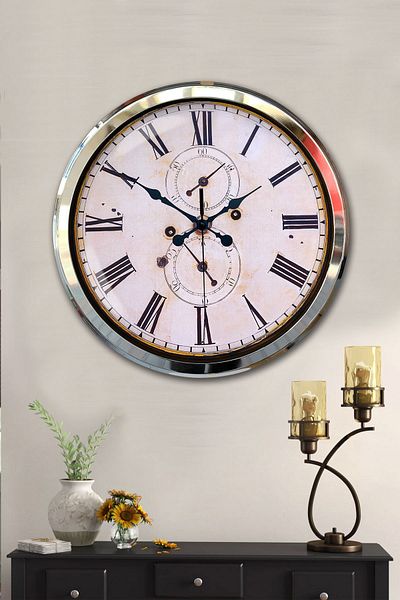 Kasva Concept 52 cm Chrome Metal Antique Wall Clock