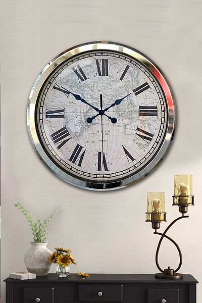 Kasva Concept Cadou Decorativ 52 Cm Ceas de Perete Hartă Metal Alb