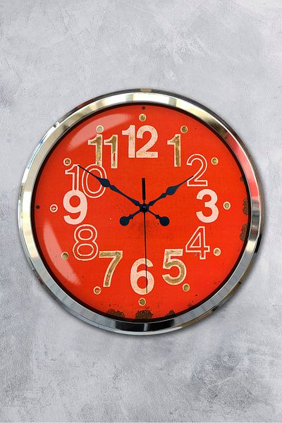 Kasva Concept Gift Decorative 52 cm Chrome Metal Red Dial Wall Clock