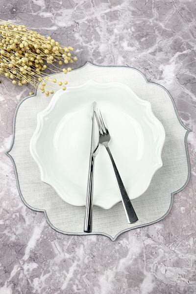 WEARE2 Set de masă american brodat, de culoare gri argintiu