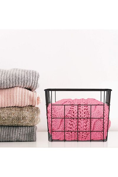 GO DEKOR Relaxdays Black Grid Metal Basket - Rectangular Storage and Organizer