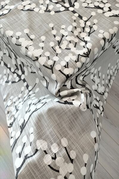 eno concept Linen Premium Quality Patterned Grape Patterned Gray Tablecloth