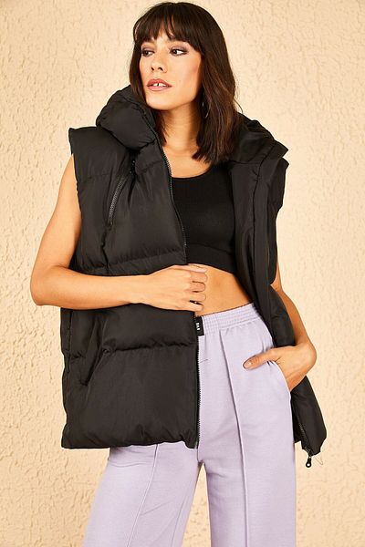 Bianco Lucci Damen-Pufferweste mit Kapuze und Taschen