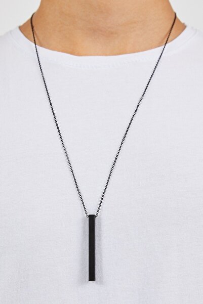Therapy Aksesuar Unisex Bar Dikdörtgen Siyah Çelik Kolye