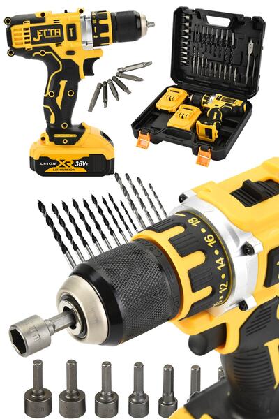 Jetta Power Tools Jetta Power Germany Teknolojisi Şarjlı Matkap 36 V Çelik Mandren Tam Takım Usta Set