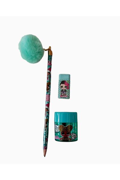 Timon Lol Pompom Pencil Eraser Pencil Sharpener and Desktop Pencil Holder Set
