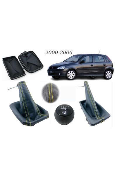 Vts Körük Opel Corsa C Shift Gaiter + Handbrake Gaiter + Gear Shift Knob Perforated Leather Yellow Stitching