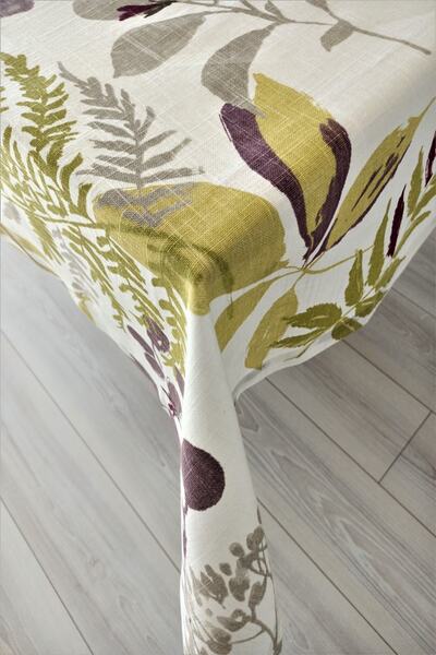 eno concept Linen Premium Quality Floral Patterned Colorful White Tablecloth