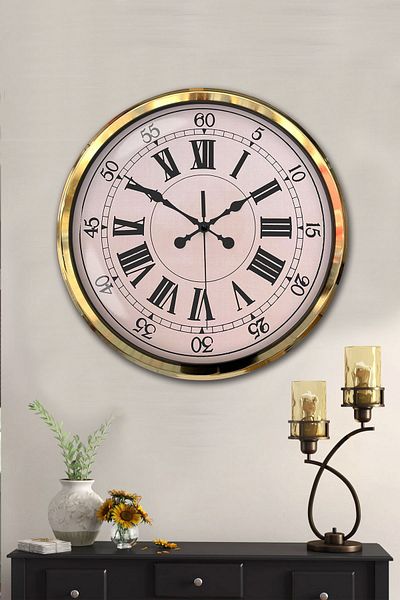 Kasva Concept 52 cm Gold Metal Roman Numeral Wall Clock