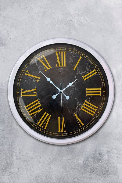 Kasva Concept Gift Decorative 52 cm White Metal Marble Pattern Roman Numeral Wall Clock