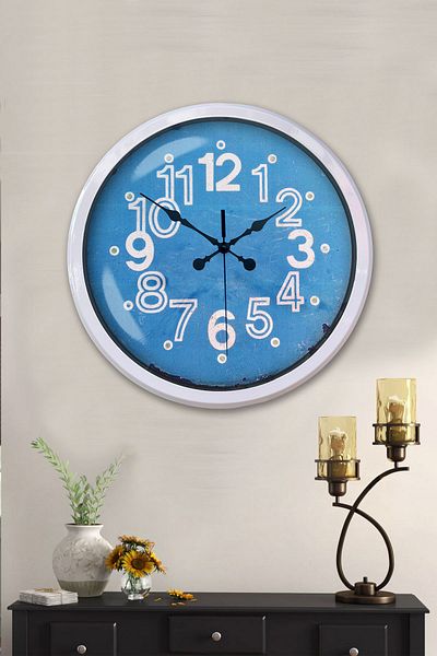 Kasva Concept Gift Decorative 52 cm White Metal Blue Dial Wall Clock
