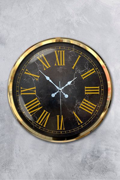 Kasva Concept 52 cm Gold Metal Marble Pattern Roman Numeral Wall Clock
