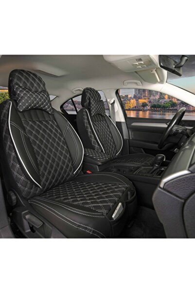 Stil غطاء مقعد سيارة شبه جلدي فاخر من Dacia Lodgy، مجموعة أمامية/خلفية باللونين الأبيض والأسود