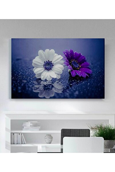 StellaStore Beyaz Ve Mor Çiçekli Kanvas Tablo