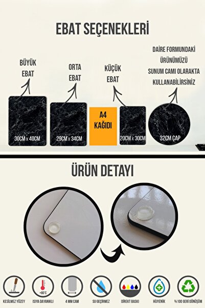 Decorita Cam Kesme Tahtası - Cam Kesme Tablası | Gri Mermer Görünümlü | 29cm X 34cm