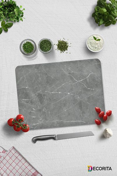 Decorita Glass Cutting Board - Glass Cutting Board |   Gray Marble Look |   30cm X 40cm