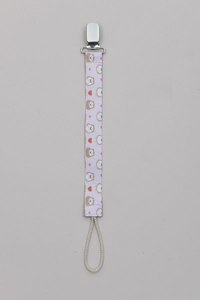 e&f Store Hedgehog Patterned Pink Pacifier, Cream String Pacifier Chain and Holder