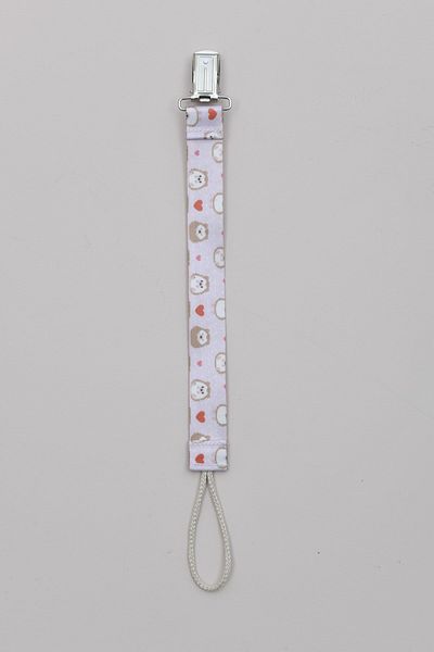e&f Store Hedgehog Patterned Pink Pacifier, Cream String Pacifier Chain and Holder