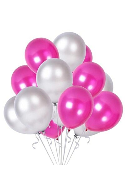 BEST PARTİ DOĞUM GÜNÜ PARTİ SÜSLERİ Fuchsia - Silver Mixed Metallic Balloon 2...