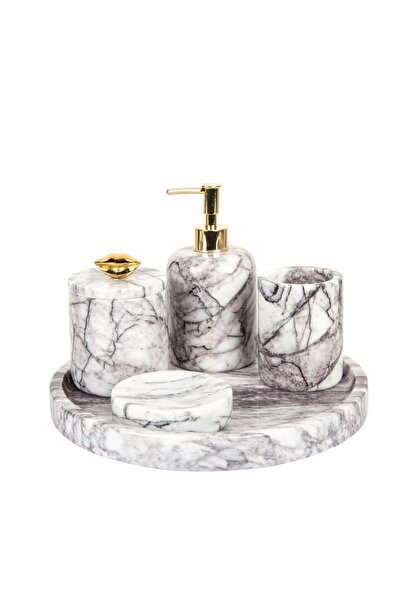 mar&more Σετ μπάνιου Rolin Lilac Marble 5 τεμαχίων - Gold Lip