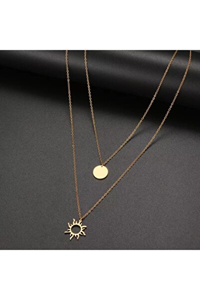 Nida Jewelry 925 Ayar Gümüş Ikili Güneş Disk Kolye