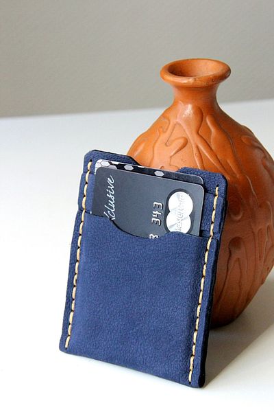 Argentum Look Handmade Genuine Leather Navy Blue Nubuck Card Holder - Al-krt003