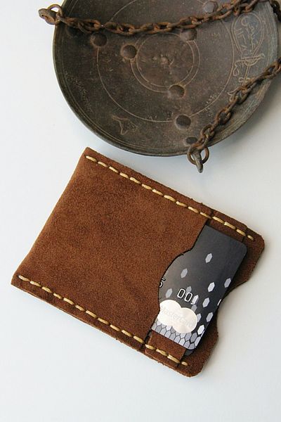 Argentum Look Handmade Genuine Leather Brown Suede Card Holder - Al-krt004