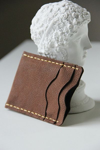 Argentum Look Handmade Genuine Leather Brown Nubuck Card Holder - Al-krt011