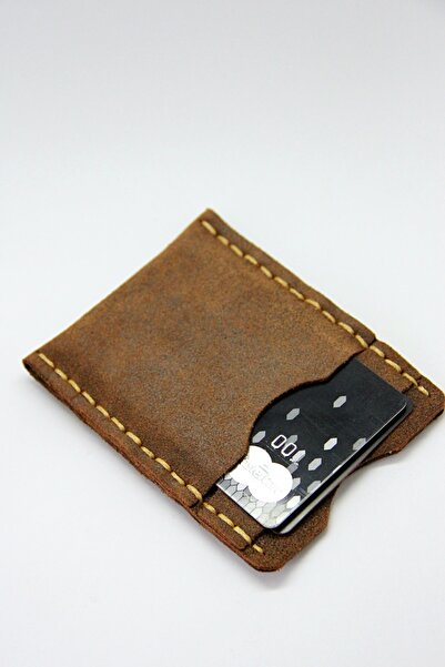 Argentum Look Handmade Genuine Leather Brown Suede Card Holder - Al-krt015