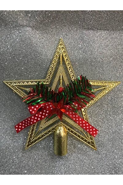 ÇİLEKHOME Πρωτοχρονιάτικο Πεύκο Αστέρι Κορώνα Φιόγκος Χρυσό 1 Τεμάχιο 15 εκ. Πλαστικό