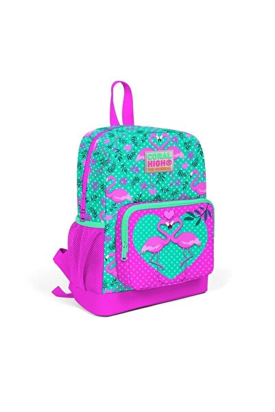 Coral High Kids Su Yeşili Pembe Flamingo Desenli Iki Bölmeli Ilkokul Sırt Çan...