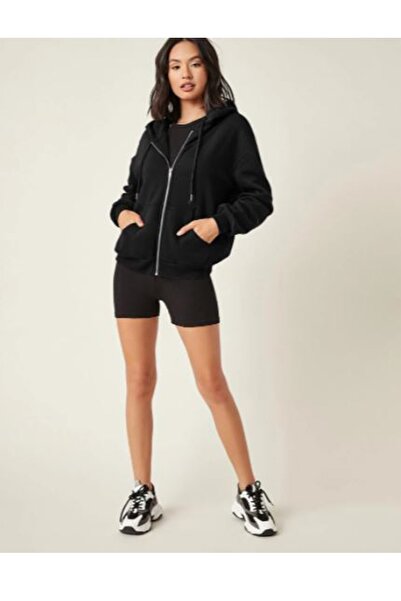 AFROGİYİM Women's Black Zipper Cardigan