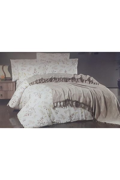 Kristal طقم غطاء فاخر - طقم بيكيه مزدوج - قفزة - بني داكن